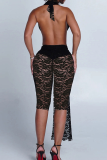 Black Sexy Solid Color Backless Halter Skinny Jumpsuits