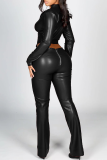 Burgundy Casual Solid Color Zipper Zipper Collar Long Sleeve Two Pieces