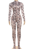 Snake Print Casual Print Patchwork Turtleneck Skinny Jumpsuits