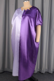 Purple Casual Contrast Asymmetrical Collar Long Dresses