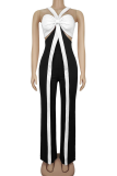 Black Sexy Solid Color Contrast Spaghetti Strap Regular Jumpsuits