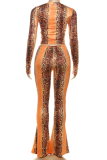 Orange Casual Print Patchwork O Neck Long Sleeve Two Pieces