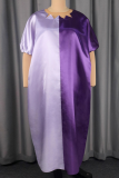 Purple Casual Contrast Asymmetrical Collar Long Dresses