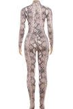 Snake Print Casual Print Patchwork Turtleneck Skinny Jumpsuits