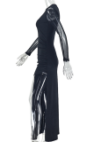 Black Elegant Solid Color Slit O Neck Long Dresses