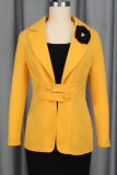 Yellow Casual Solid Color Flower Shape Turn-back Collar Outerwear