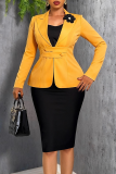 Yellow Casual Solid Color Flower Shape Turn-back Collar Outerwear