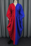 Rose Red Casual Solid Color Ruched V Neck Long Dresses