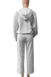 Light Gray Casual Solid Color Pearls Decor O Neck Long Sleeve Two Pieces