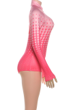 Red Sexy Print Zipper Zipper Collar Skinny Rompers