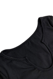 Black Casual Solid Color Patchwork V Neck Long Sleeve Two Pieces