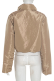 Khaki Casual Solid Color Zipper Turndown Collar Outerwear