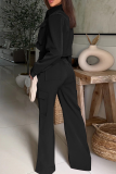 Red Casual Solid Color Pocket Zipper Collar Long Sleeve Two Pieces