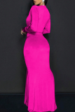 Black Elegant Solid Color Ruched Deep V Neck Long Dresses