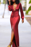 Black Elegant Solid Color Ruched Deep V Neck Evening Dresses