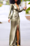 Black Elegant Solid Color Ruched Deep V Neck Evening Dresses