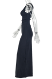 Black Elegant Solid Color O Neck Long Dresses