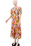 Colour Casual Print Contrast V Neck A Line Dresses