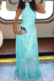 Lake Blue Casual Vacation Print Patchwork Halter Long Dresses