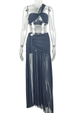 White Sexy Solid Color High Slit Strapless Two Pieces