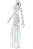 White Sexy Solid Color High Slit Strapless Two Pieces