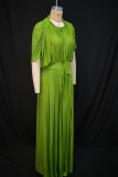 Green Yellow Elegant Solid Color Ruched O Neck Long Dresses