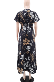 Black Casual Print Contrast V Neck Printed Dresses