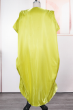 Champagne Casual Solid Color Ruched O Neck Long Dresses