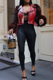 Red Casual Solid Color Zipper Turndown Collar Outerwear