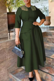 Caramel Colour Casual Solid Color Pocket O Neck Long Dresses