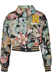 Light Blue Casual Letters Embroidered Turndown Collar Outerwear