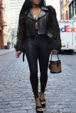 Red Casual Solid Color Zipper Turndown Collar Outerwear