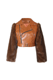Red Casual Solid Color Zipper Turndown Collar Outerwear
