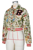 Light Blue Casual Letters Embroidered Turndown Collar Outerwear