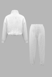 White Casual Solid Color Zipper Zipper Collar Long Sleeve Two Pieces