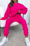 Peach Casual Print Patchwork O Neck Long Sleeve Two Pieces