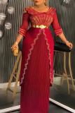 Deep Blue Elegant Solid Color Hot Drill V Neck Long Plus Size Dresses