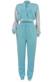 Yellow Casual Solid Color Buckle Contrast O Neck Long Sleeve Two Pieces