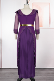 Deep Blue Elegant Solid Color Hot Drill V Neck Long Plus Size Dresses