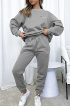 Grey Casual Print Patchwork O Neck Long Sleeve Two Pieces
