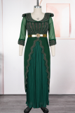 Deep Blue Elegant Solid Color Hot Drill V Neck Long Plus Size Dresses