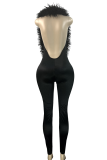 Red Sexy Solid Color Backless Deep V Neck Skinny Jumpsuits