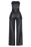 Black Sexy Solid Color Pocket Strapless Regular Jumpsuits