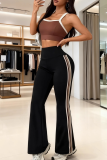Black Casual Stripe Patchwork Plus Size