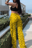 Green Casual Snakeskin Print Flounce Regular Full Print Bottoms
