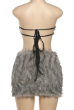 Grey Sexy Backless Strapless Sleeveless Two Pieces