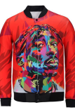 Red Casual portrait Buckle Mandarin Collar Outerwear