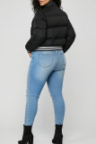 Black Casual Stripe Contrast Mandarin Collar Outerwear