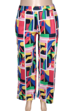 Colour Casual Geometric Print Pocket Plus Size