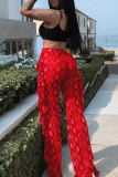 Green Casual Snakeskin Print Flounce Regular Full Print Bottoms
